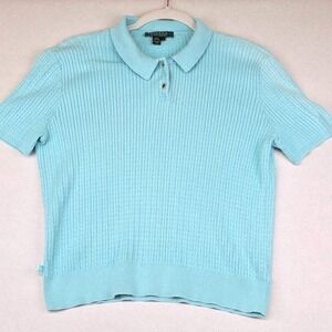 Lauren Ralph Lauren Women's Large Knit Polo Top Short Sleeve Cable Blue